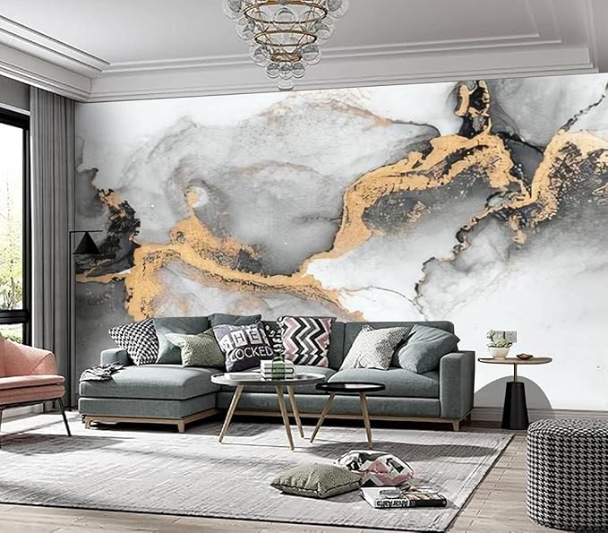 YTTBDBD Marble Photos 3D Wallpaper, Black Gold Texture Large Wall Mural for Living Room Bedroom not Papel tapiz para pared de habitatacion-It's not Peel and Stick-116 W x 91" H/295X231cm-Silk