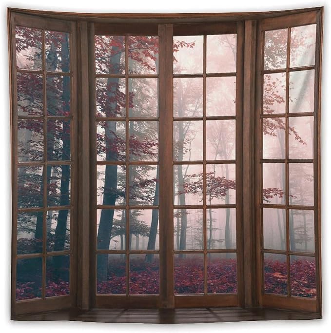 ZhiRain Forest Landscape Tapestry Wall Hanging Autumn Mystic Foggy Fall Nature Scenery Woods Wild Trees Tapestries Home Decor for Living Room Bedroom Apartment Farmhouse Dorm 60"x60"