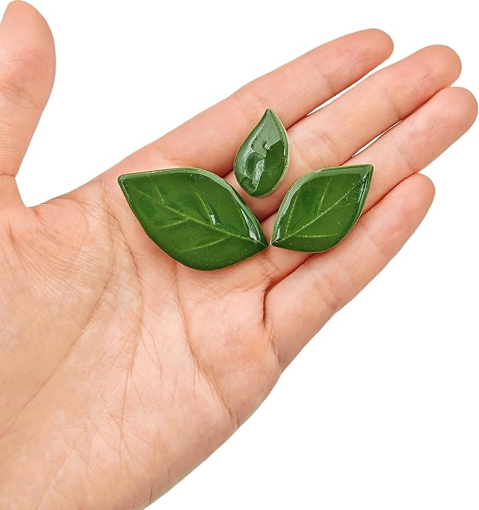 500g/1.1lb Leaf-Shaped Ceramic Mosaic Tiles,Ceramic Mosaic Pieces for Crafts,Mosaic Tiles for Home Decoration or DIY Crafts,Mosaic Making Supplies. (Dark Green)