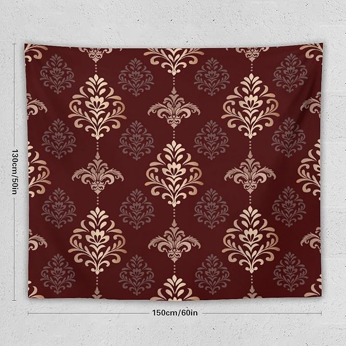 ZhiRain Vintage Damask Floral Tapestry Wall Hanging Oriental Antique Gothic Bohemia Floral Tapestries Home Decor for Living Room Bedroom Farmhouse Apartment Dorm 50"x60"