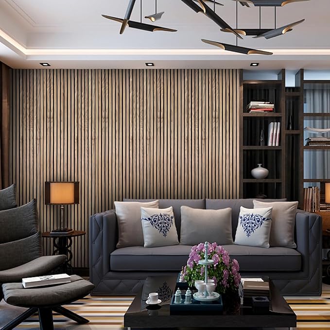 YLL YLL Wood Wall Panels Acoustic Wall Panels for Interior Wall Decoration Two 94.68" x 12.79" Wood Slat Paneling 3D soundproof Wall Panels Natural Oak