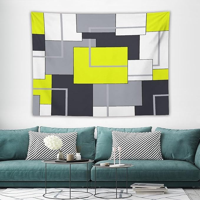 ZhiRain Yellow Gray Tapestry Wall Hanging Modern Black White Geometric Abstract Aesthetic Tapestries Home Decor for Living Room Bedroom Farmhouse Apartment Dorm 60"x80"