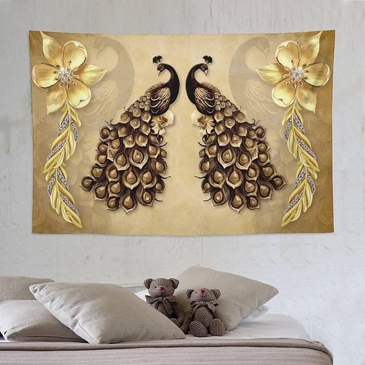 ZhiRain Gold Peacock Tapestry Wall Hanging Vintage Bird Rustic Animal Elegant Flower Luxury Tapestries Home Decor for Living Room Bedroom Farmhouse Apartment Dorm 60"x90"