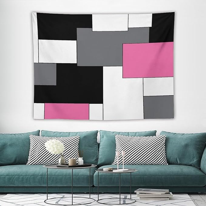 ZhiRain Pink,Black,White,Grey Tapestry Wall Hanging Geometry Pattern Digital Print Multicolor Tapestries Home Decor for Living Room Bedroom Farmhouse Apartment Dorm 60"x80"