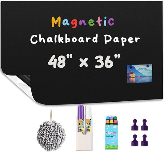 YOUNGJQ Magnetic Chalkboard for Wall 48" x 36" Self Adhesive Blackboard Wallpaper Peel and Stick Chalk Board Wall Decal Roll with Starter Kit
