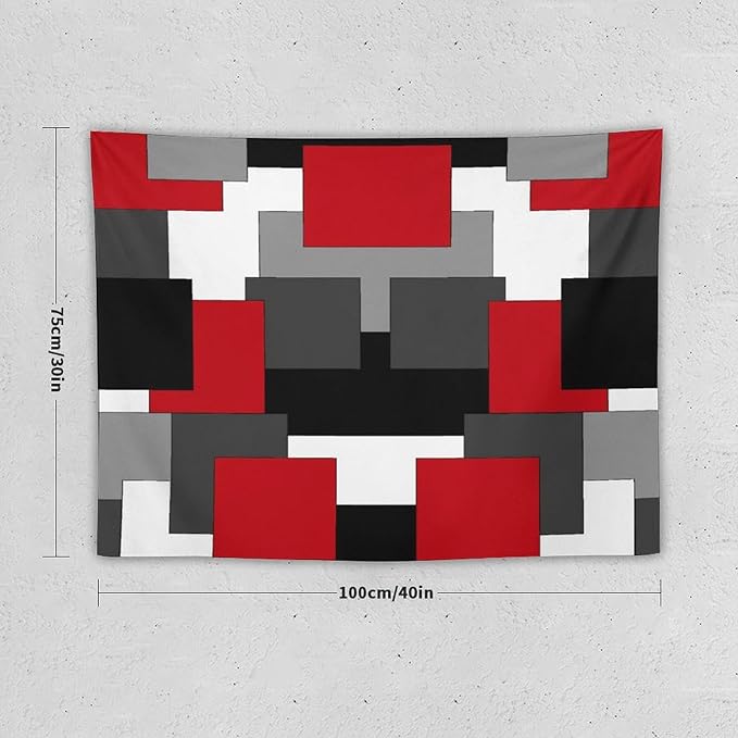 ZhiRain Red And Black Tapestry Wall Hanging Gray White Geometric Silver Dark Abstract Square Art Tapestries Home Decor for Living Room Bedroom Apartment Farmhouse Dorm 30"x40"