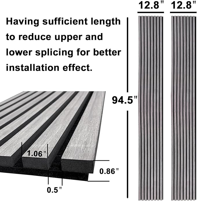 YLL YLL Wood Wall Panels Acoustic Wall Panels for Interior Wall Decoration Two 94.68" x 12.79" Wood Slat Paneling 3D soundproof Wall Panels Grey Oak
