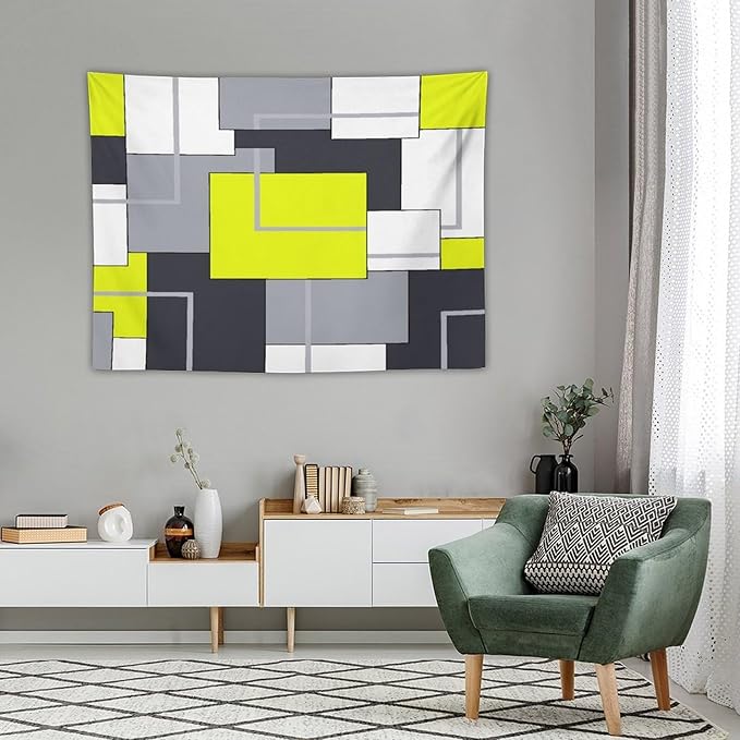 ZhiRain Yellow Gray Tapestry Wall Hanging Modern Black White Geometric Abstract Aesthetic Tapestries Home Decor for Living Room Bedroom Farmhouse Apartment Dorm 30"x40"