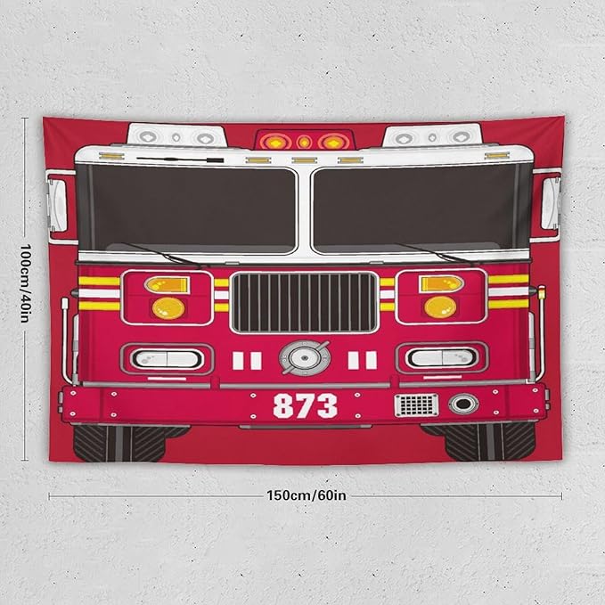 ZhiRain Cartoon Fire Truck Tapestry Wall Hanging Fire Engine Firemen Car Firefighter Truck Fire Fighting Tapestries Home Decor for Living Room Bedroom Apartment Farmhouse Dorm 40"x60"