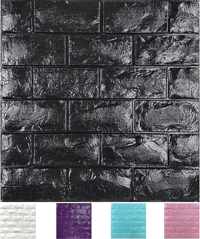 11PCS 3D Wall Panels Peel and Stick Faux Brick Wallpaper Black Self Adhesive Foam Brick Paneling Faux Stone Wall Panels (11PCS, Black)