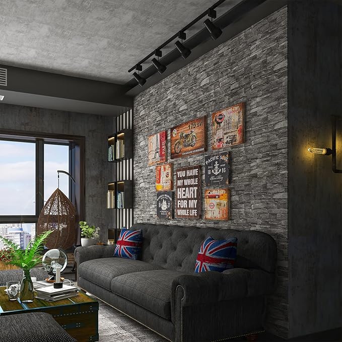 Yutianli 7mm Thick Anti-Collision Wall Panels, 10-Pack 57 Sq.Ft, Black, 3D Peel and Stick, Waterproof, Faux Brick, Self-Adhesive Decal for Bedroom, Living Room, Wall