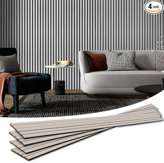 Art3d 4-Piece Wood Slat Acoustic Panels for Stylish Decor and Noise Reduction, 3D Textured Panel for Ceiling and Wall, Brushed Silver
