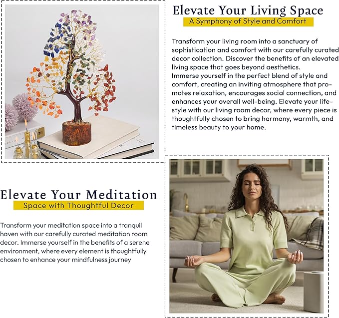 YATSKIA Chakra Crystal Tree - Handmade Healing Crystal Trees with 7 Chakra Stones | Tree of Life for Meditation | Feng Shui | Birthday Gift for Woman | Gifts for Women | Home Decor | Office Decor