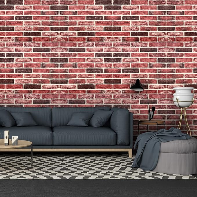 10-Pack 52 Sq.Ft 3D Wall Panels Peel and Stick 3D Faux Brick Wallpaper Peel and Stick Pink Brown Faux Stone Wall Panel Foam Brick Self-Adhesive 3D Wallpaper