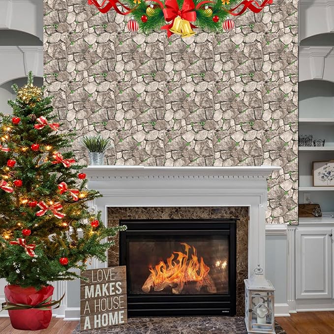 10PCS 3D Wall Panels Peel and Stick, Brick Pattern in Brown and Rust Tones Faux Stone Wall Panel Foam Brick Self-Adhesive Wallpaper (11.8in*11.8in) (Green Stone)