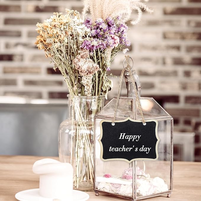 12 Pcs Mini Chalkboard Signs for Food, Small Hanging Blackboard Labels, Black Hanging Chalkboard Sign, Wooden Tags for Buffet Cafe Bar