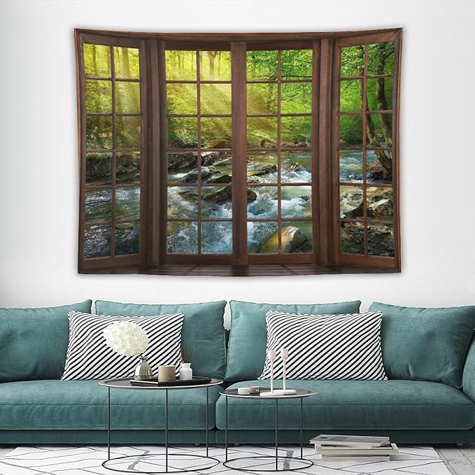 ZhiRain Spring Forest Nature Landscape Tapestry Wall Hanging Beautiful Stream River Rocks Mountain Forest Tapestries Home Decor for Living Room Bedroom Apartment Farmhouse Dorm 60"x80"