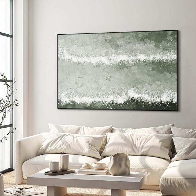 36"x60" XL Framed Wall Art - Modern Aesthetics Green Waves (Frame Assembly Required)