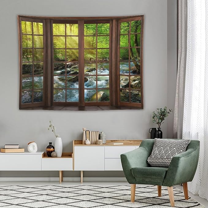 ZhiRain Spring Forest Nature Landscape Tapestry Wall Hanging Beautiful Stream River Rocks Mountain Forest Tapestries Home Decor for Living Room Bedroom Apartment Farmhouse Dorm 60"x80"