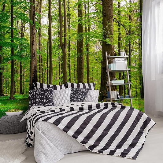 YIHWM -Green Forest Landscapes Woodland Tree Fabric Wallpaper Living Room Bedroom Bathroom Jungle Wall Mural- 137"x96"（ not Peel and Stick）