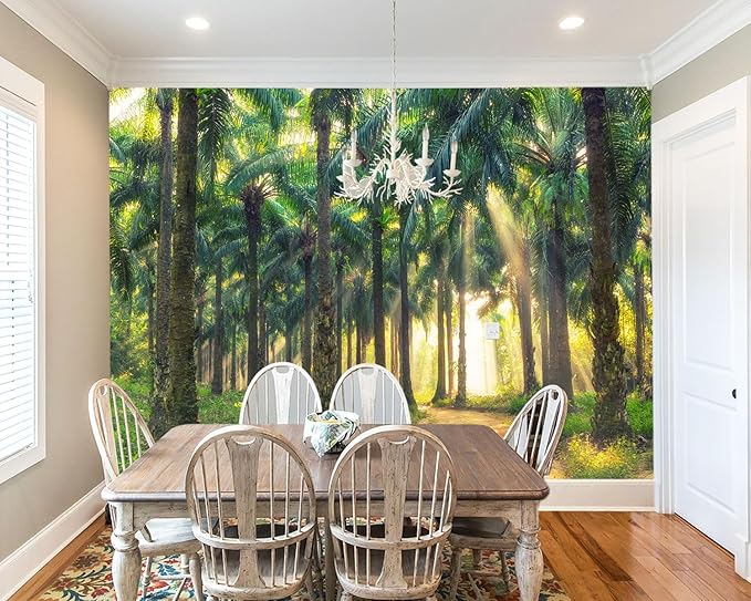 YIHWM -Tropical Botanical Banana Tree Large Backdrop Fabric Wallpaper Green Plant Living Room Bedroom Bathroom Wall Mural- 160"x108"（ not Peel and Stick）