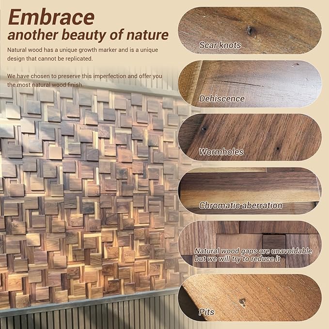 3D Black Walnut Solid Wood Wall Panel Decoration. Interior Wood Grain Decoration. Natural Wood Color. Textures for Interior Design.(1 Pack=11 Pics) Covers 10.66 Sq Ft.