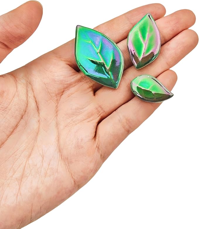 500g/1.1lb Leaf-Shaped Ceramic Mosaic Tiles,Ceramic Mosaic Pieces for Crafts,Mosaic Tiles for Home Decoration or DIY Crafts,Mosaic Making Supplies. (Iridescent Dark Green)