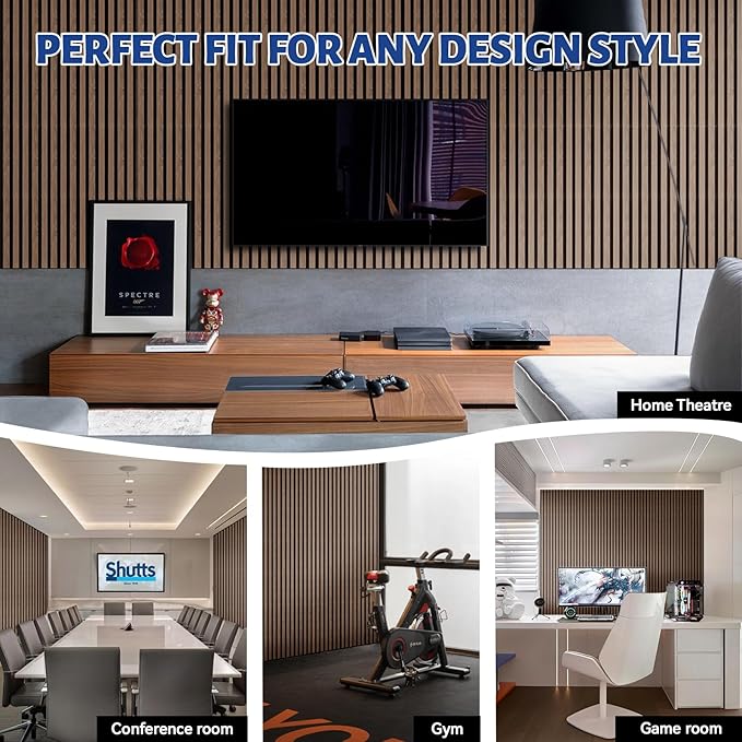 AKK-Star Wood Slat Acoustic Panels (2 Pack/47.2"x23.6"/Covers 15.5 Sq. Ft.) – 3D Textured Wall Panels for Noise Reduction & Modern Decor, Soundproof Panels for Living Room & Bedroom (22# Black)