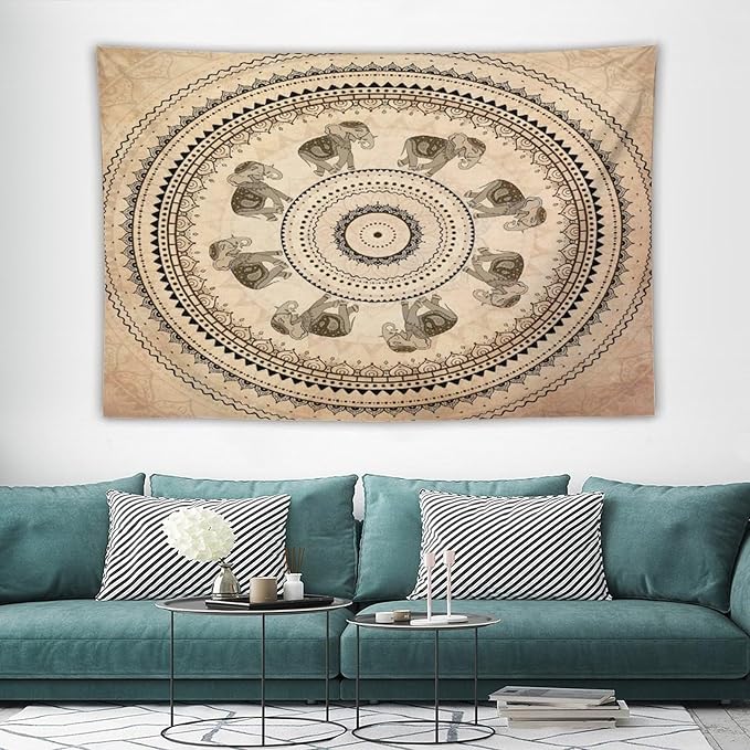 AAVEUP Indian Hippie Bohemian Psychedelic Tapestry Bohemian Brown Abstract Geometric Mandala Flower Vintage Elephant Texture Tapestries for Bedroom Dorm Living Room Decor 40x60in