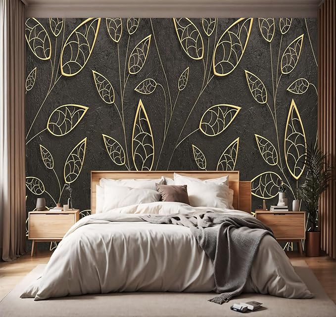 YIHWM -Gold Leaf Backdrop Large Fabric Wallpaper Living Room Bedroom Bathroom Wall Mural- 160"x108"（ not Peel and Stick）