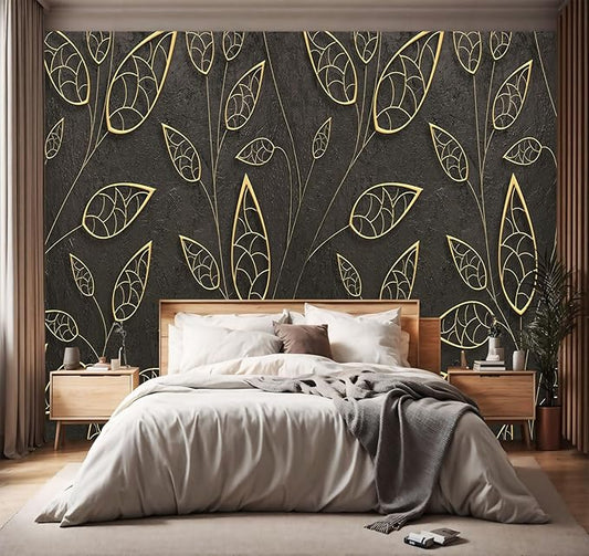 YIHWM -Gold Leaf Backdrop Large Fabric Wallpaper Living Room Bedroom Bathroom Wall Mural- 160"x108"（ not Peel and Stick）