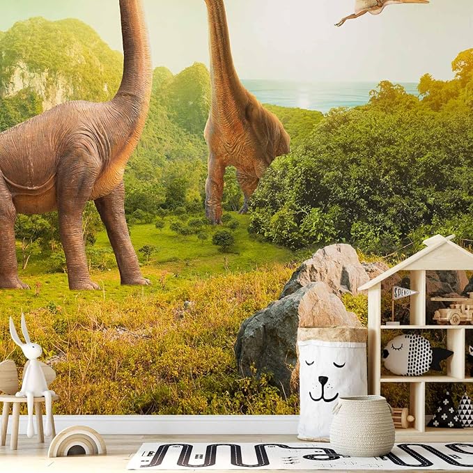 artgeist Wall Mural 3D Effect 154"x101" XXL Peel and Stick Self-Adhesive Wallpaper Removable Large Sticker Foil Wall Decor Print Picture Image Design - Dinosaurs City 10110902-10