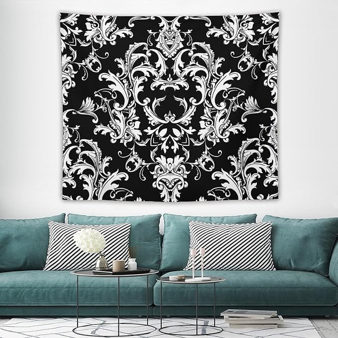 ZhiRain Damask Pattern Tapestry Wall Hanging Boho Baroque Style Tapestries Home Decor for Living Room Bedroom Farmhouse Apartment Dorm 50"x60"