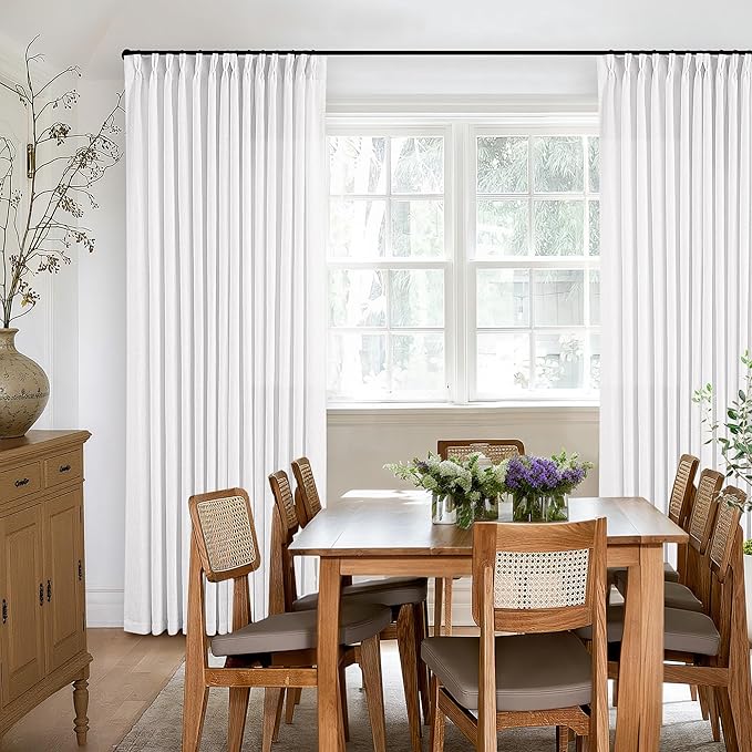 White Linen Curtains 80 Inches Long for Living Room Pinch Pleat Hooks for Living Room Back Tab Thick Linen Textured Pleated Drape Light Filtering Snow White Bedroom Window Curtain 80 Inch Length