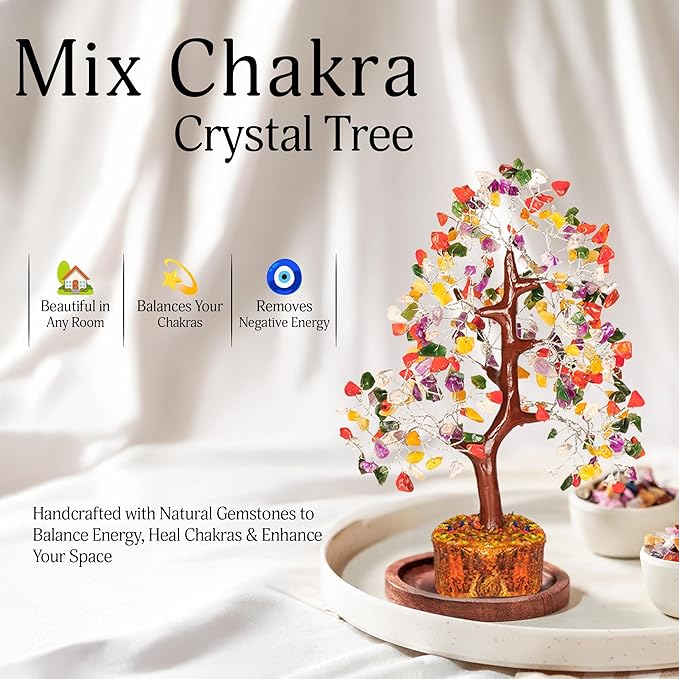 YATSKIA Mix Chakra Tree - Gemstone Tree of Life - Crystal Gifts for Women - Gemstones and Crystals - Crystal Trees for Positive Energy - Meditation Gifts