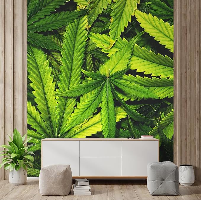 wall26 Cannabis Texture Marijuana Leaf Pile Background with Flat Vintage Style Removable Wall Mural Self-Adhesive Large Wallpaper - 132x96 inches