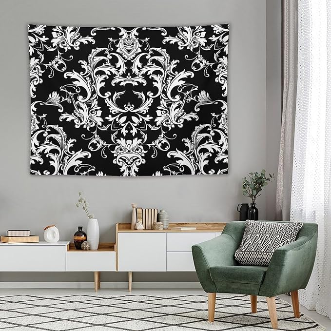 ZhiRain Damask Pattern Tapestry Wall Hanging Boho Baroque Style Tapestries Home Decor for Living Room Bedroom Farmhouse Apartment Dorm 60"x80"