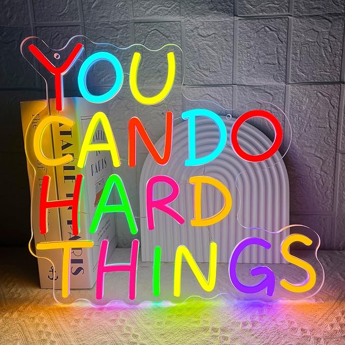 You Can Do Hard Things Neon Sign,Motivational LED Signs for Wall Decor,USB Powered Dimmable Neon Light for Classroom Office Library Kids Wall Art Bedroom Game Room Birthday Party Backdrop Decoration