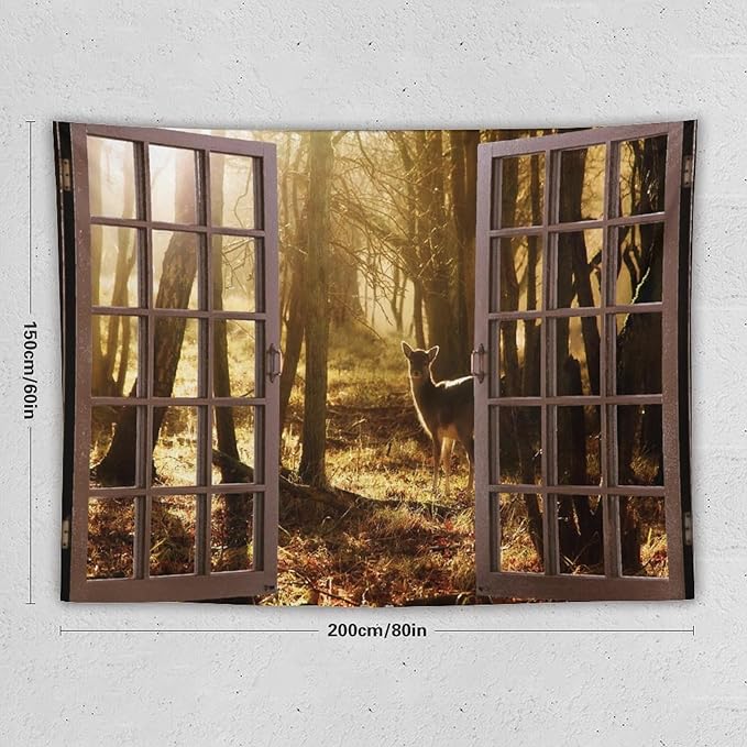 ZhiRain Forest Tapestry Wall Hanging Natural Forest And Deer at Sunset Pattern Tapestries Home Decor for Living Room Bedroom Apartment Farmhouse Dorm 60"x80"