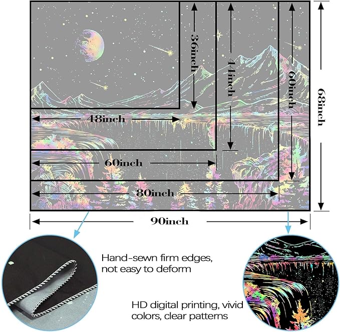 Zussun Blacklight Mountain Tapestry Starry Night Tapestries for Bedroom Aesthetic Moon and Stars Tapastry Wall Hanging Glow in The Dark Nature Forest Wall Tapestry for Living Room Dorm (48'' × 36'')