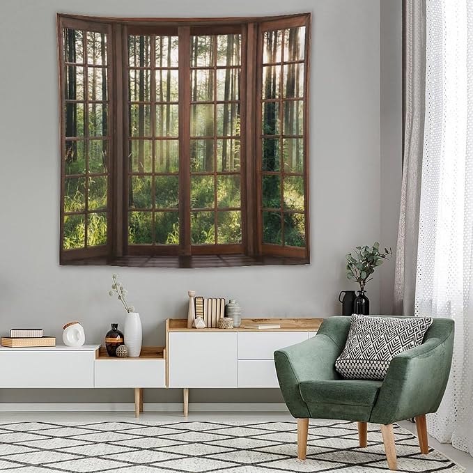 ZhiRain Forest Tree Landscape Tapestry Wall Hanging Nature Sunshine Tree Green Fresh Woodland Scenery Tapestries Home Decor for Living Room Bedroom Apartment Farmhouse Dorm 60"x60"