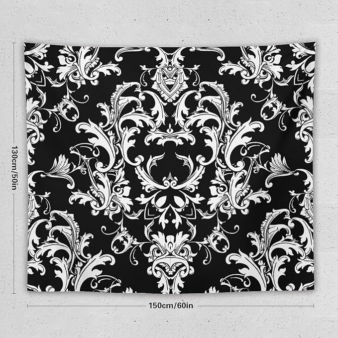 ZhiRain Damask Pattern Tapestry Wall Hanging Boho Baroque Style Tapestries Home Decor for Living Room Bedroom Farmhouse Apartment Dorm 50"x60"