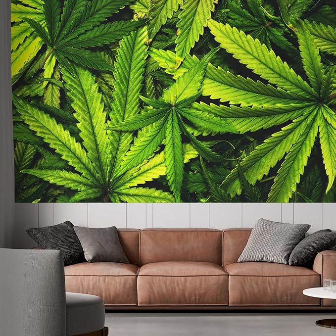 wall26 Cannabis Texture Marijuana Leaf Pile Background with Flat Vintage Style Removable Wall Mural Self-Adhesive Large Wallpaper - 48x72 inches