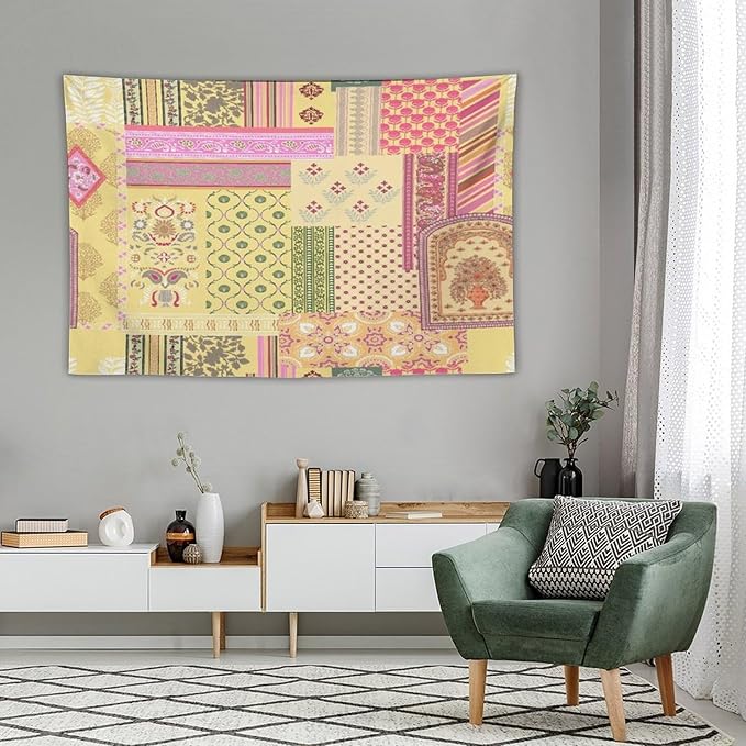 ZhiRain Patchwork Bohemian Tapestry Wall Hanging Colorful Boho Flower Floral Botanical Vintage Retro Indian Tapestries Home Decor for Living Room Bedroom Apartment Farmhouse Dorm 40"x60"