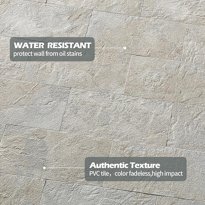 1-Pack Peel and Stick Tile Backsplash 12"X12" PVC Wall Tiles, Stick on Backsplash for Kitchen, Bathroom Tile, Fireplace Décor, Laundry Table, Stair Decals in Beige Ecru