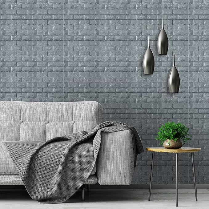 3D Wall Panels Peel and Stick 30PCS Gray Foam Brick Wallpaper for Bedroom Faux Stone Wall Panel Self-Adhesive Wallpaper (30PCS-29 Sq Ft, Gray)