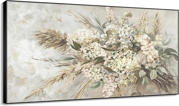 36"x60" XL Framed Wall Art - Elegant Whimsical White Flower Bouquet (Frame Assembly Required)