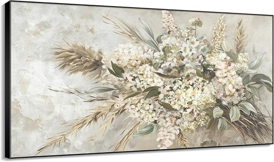 36"x60" XL Framed Wall Art - Elegant Whimsical White Flower Bouquet (Frame Assembly Required)