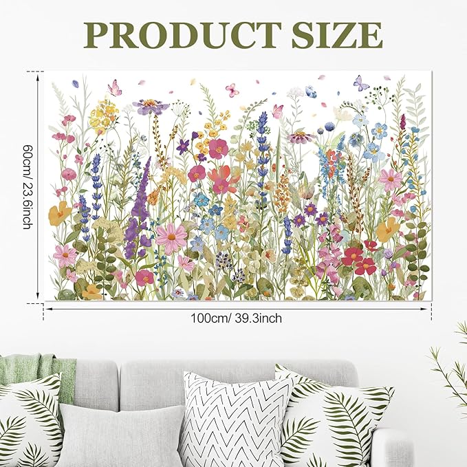 Zonon 6 Pcs Flowers Wall Decals Stickers Vinyl Removable Peel and Stick Colorful Dragonflies Floral Wall Murals Decor for Bedroom Living Room Nursery (Wildflowers)