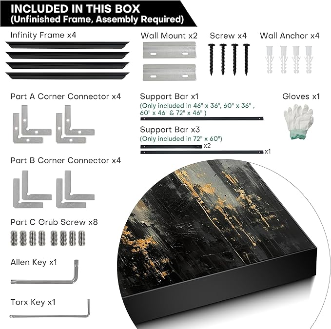 36"x46" XL Framed Wall Art - Modern Black and Gold Urban (Frame Assembly Required)